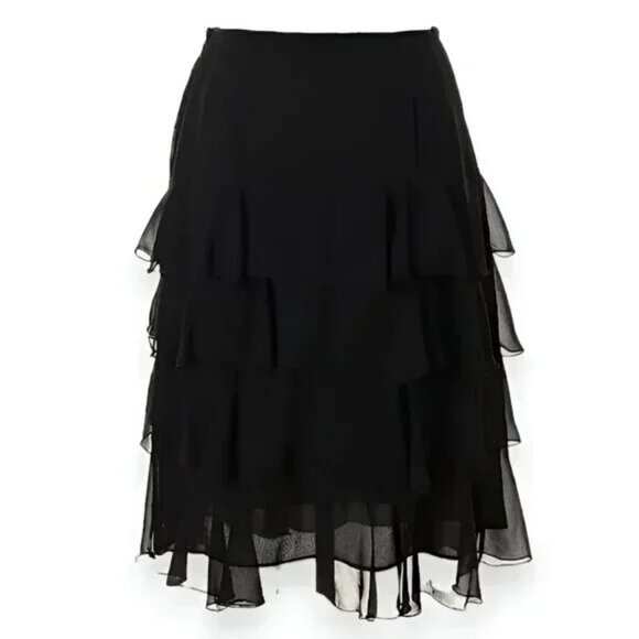 Sandra Darren Black Tiered Chiffon Ruffle Cocktail Party Holiday Dress Skirt M 6 - Picture 3 of 6